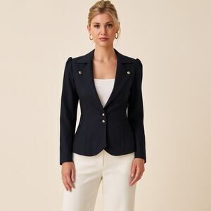 Laura Galic Navy Wool Tailored Blazer with darted back detail size S